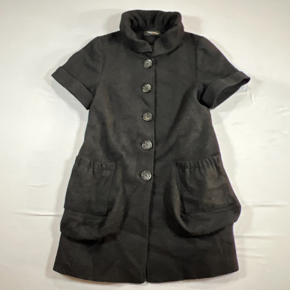 Yagekaluo Coat Dress Womens Medium Black Wool Blend Funnel Neck Button Front - Picture 4 of 9